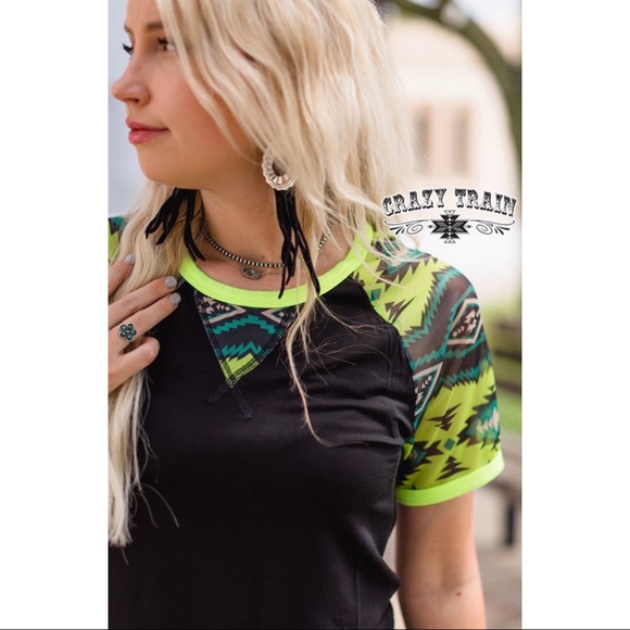 •Crazy Train Dolly Doodle Mesh Sleeve Top• - Picture 4 of 8